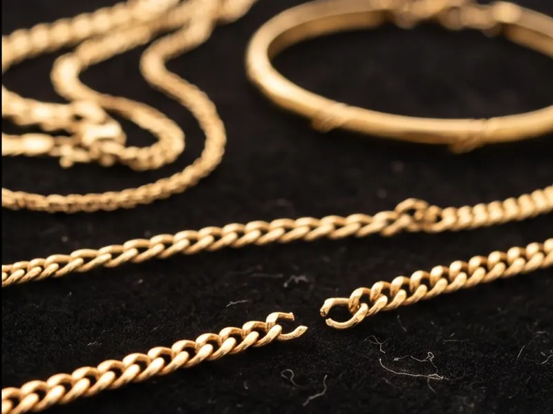 Correntes e pulseiras de ouro sobre mesa escura